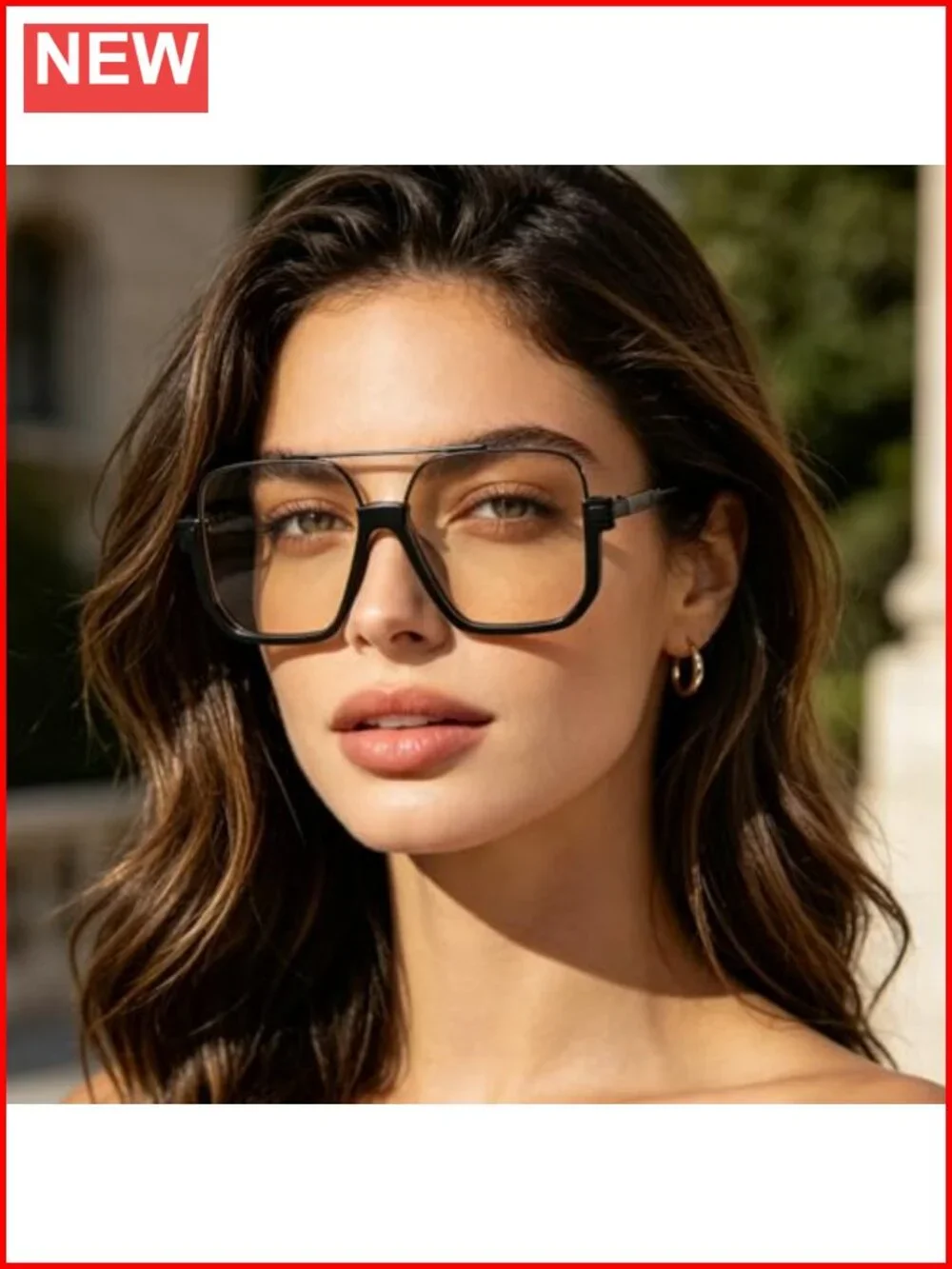 Oversized Aviator Sunglasses Retro Vintage UV400 Square Double Bridge Pilot